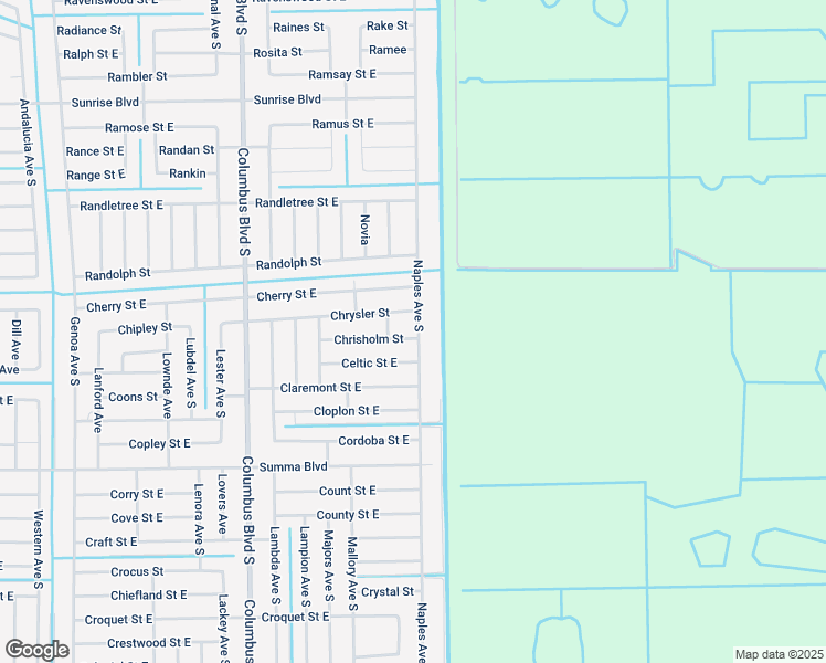 map of restaurants, bars, coffee shops, grocery stores, and more near 1248 Chrysler Street in Lehigh Acres