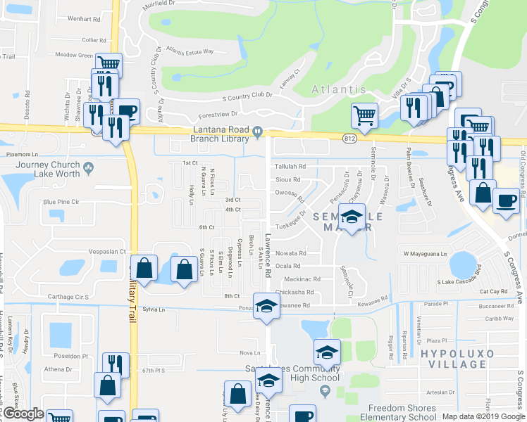 map of restaurants, bars, coffee shops, grocery stores, and more near 6218 North Ash Lane in Lake Worth