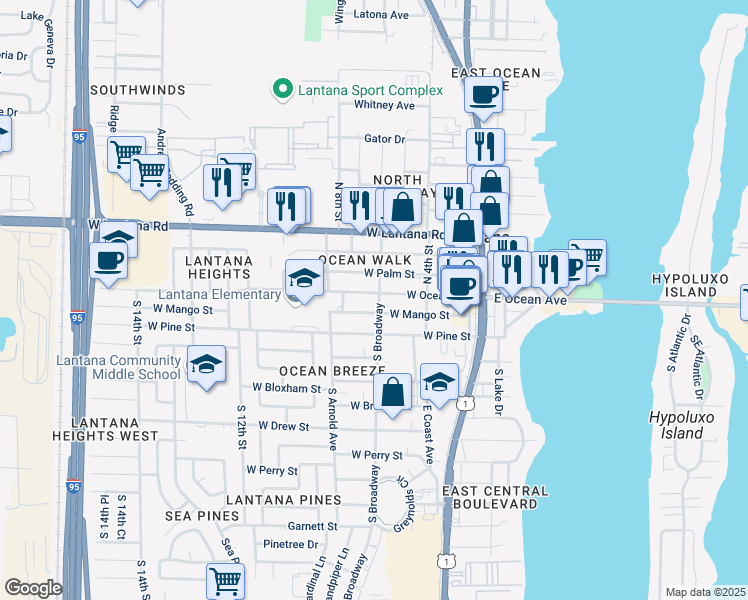 map of restaurants, bars, coffee shops, grocery stores, and more near in Lantana