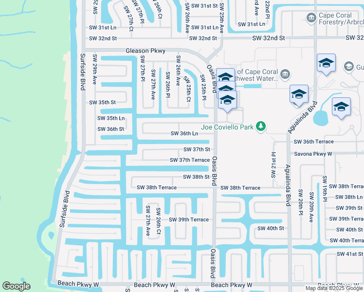 map of restaurants, bars, coffee shops, grocery stores, and more near 2601 Southwest 37th Street in Cape Coral