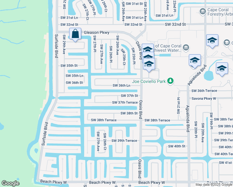 map of restaurants, bars, coffee shops, grocery stores, and more near 2601 Southwest 37th Street in Cape Coral
