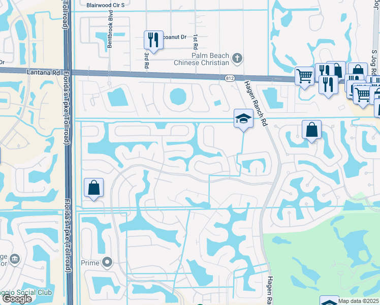 map of restaurants, bars, coffee shops, grocery stores, and more near 7526 Downwinds Lane in Lake Worth