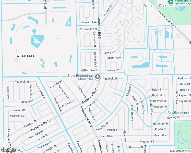 map of restaurants, bars, coffee shops, grocery stores, and more near 331 Paddock Street in Lehigh Acres