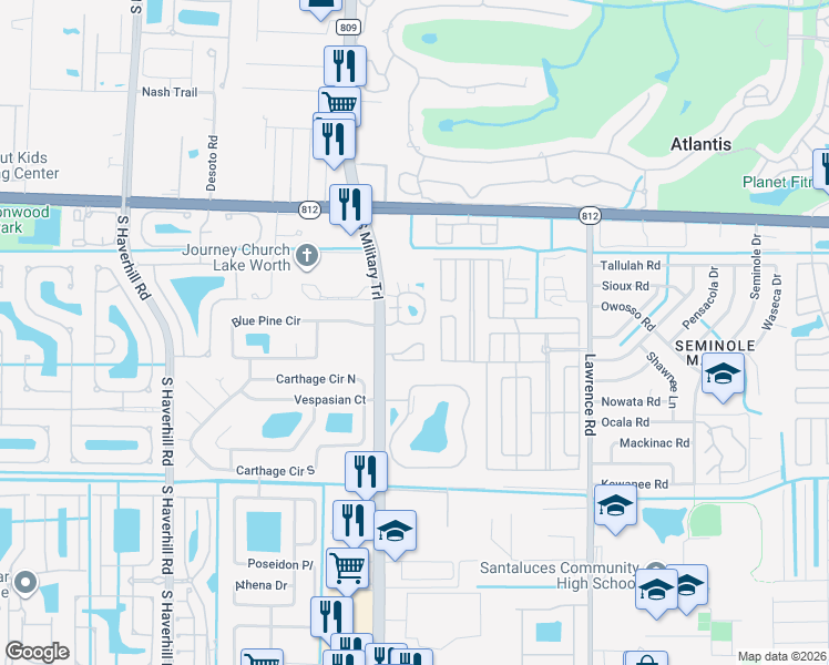 map of restaurants, bars, coffee shops, grocery stores, and more near 4484 Walden Circle in Lake Worth