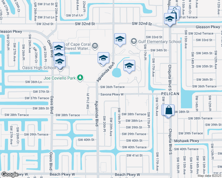 map of restaurants, bars, coffee shops, grocery stores, and more near 1934 Southwest 36th Terrace in Cape Coral
