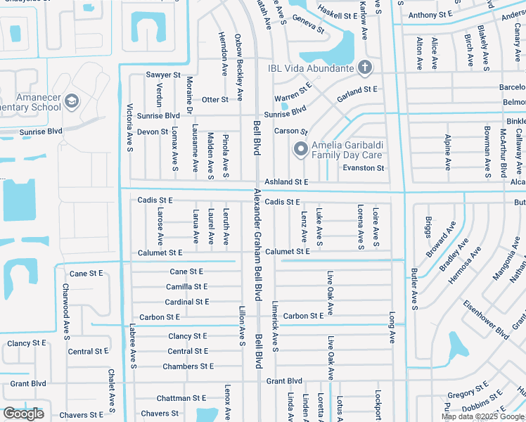 map of restaurants, bars, coffee shops, grocery stores, and more near 307 Bell Boulevard in Lehigh Acres