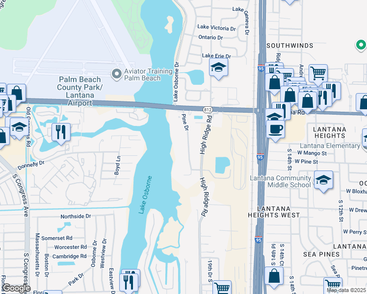 map of restaurants, bars, coffee shops, grocery stores, and more near 6197 Pine Drive in Lake Worth