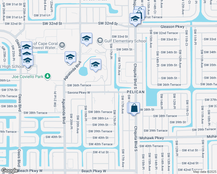 map of restaurants, bars, coffee shops, grocery stores, and more near 1732 Southwest 36th Terrace in Cape Coral