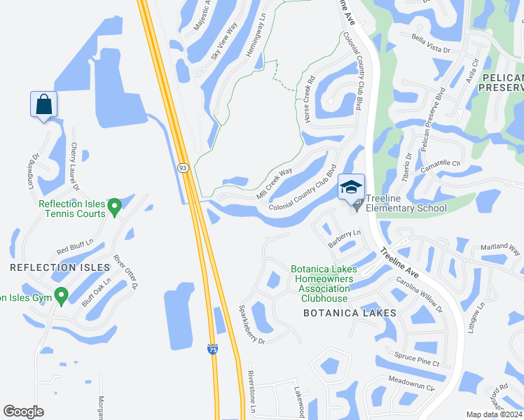 map of restaurants, bars, coffee shops, grocery stores, and more near 10137 Colonial Country Club Boulevard in Fort Myers