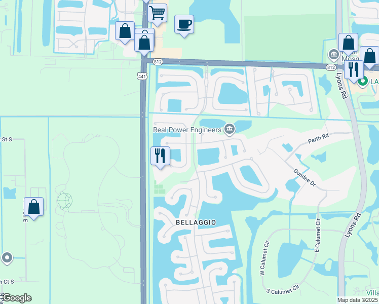 map of restaurants, bars, coffee shops, grocery stores, and more near 6442 Via Primo Street in Lake Worth