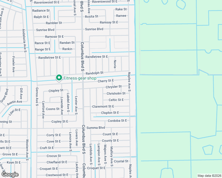 map of restaurants, bars, coffee shops, grocery stores, and more near 1236 Chrysler Street in Lehigh Acres