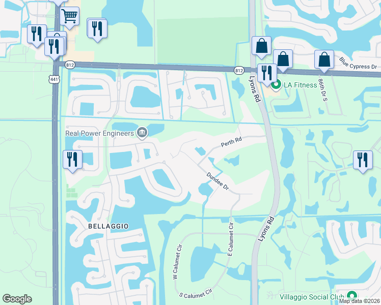 map of restaurants, bars, coffee shops, grocery stores, and more near 9440 Dundee Drive in Lake Worth
