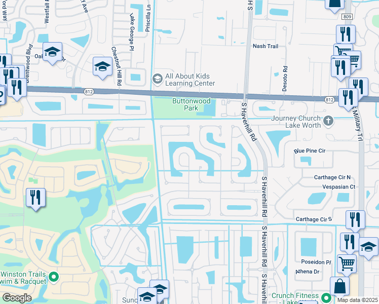 map of restaurants, bars, coffee shops, grocery stores, and more near 6373 Shadow Creek Village Circle in Lake Worth
