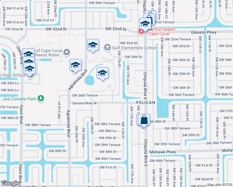 map of restaurants, bars, coffee shops, grocery stores, and more near 1732 Southwest 36th Terrace in Cape Coral