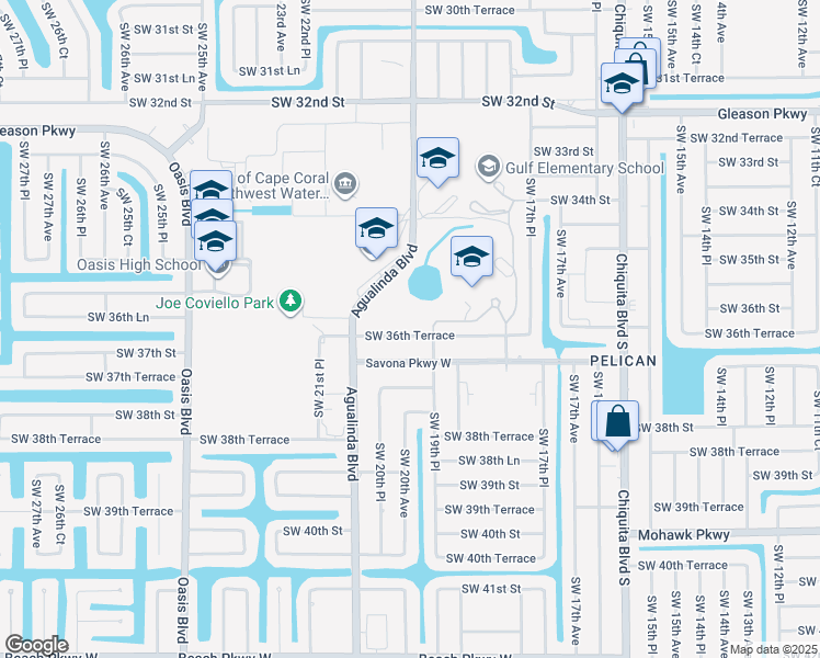 map of restaurants, bars, coffee shops, grocery stores, and more near 1934 Southwest 36th Terrace in Cape Coral