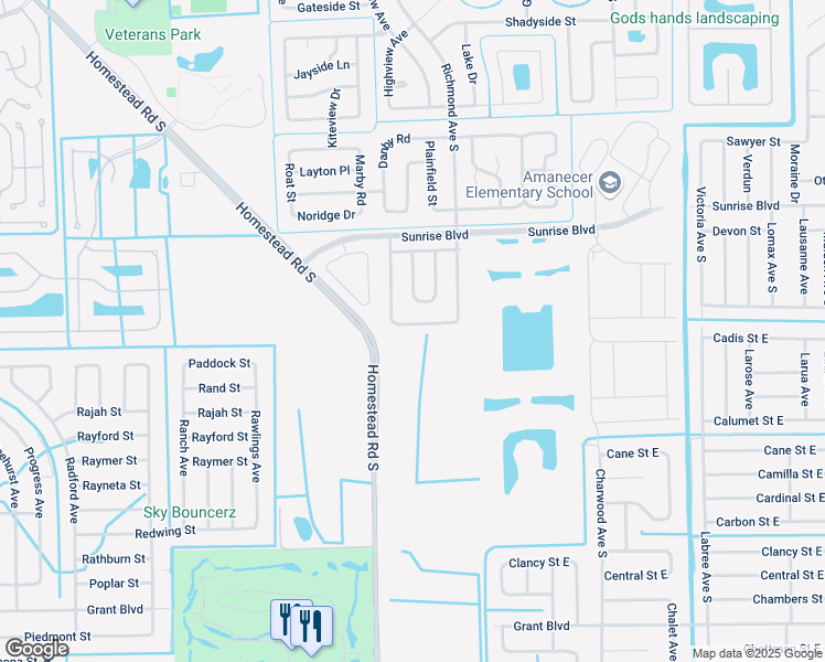map of restaurants, bars, coffee shops, grocery stores, and more near 262 Bethany Home Drive in Lehigh Acres