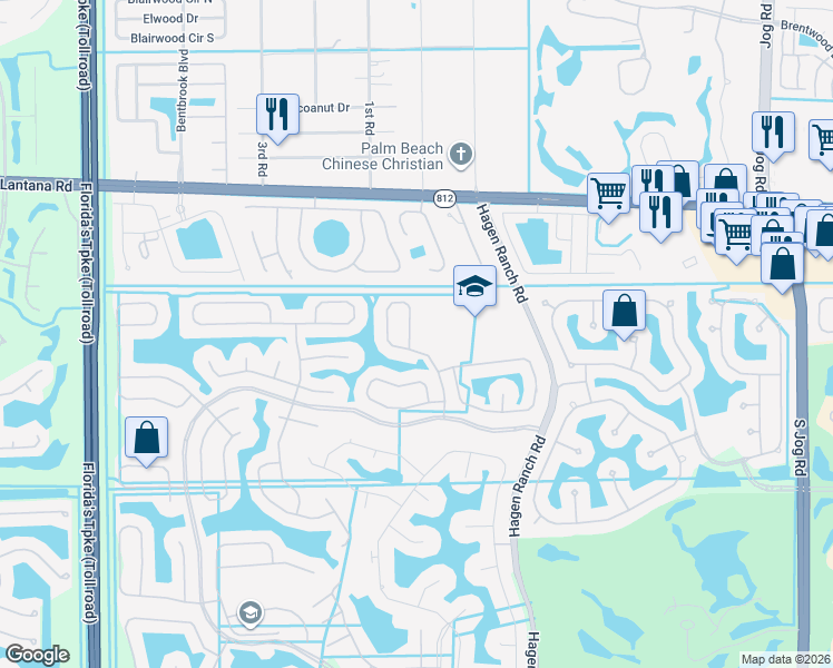 map of restaurants, bars, coffee shops, grocery stores, and more near 6232 Oak Bluff Way in Lake Worth