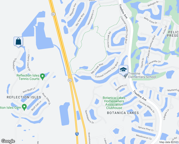 map of restaurants, bars, coffee shops, grocery stores, and more near 11009 Mill Creek Way in Fort Myers