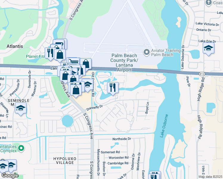 map of restaurants, bars, coffee shops, grocery stores, and more near 6175 Reflections Boulevard in Lantana