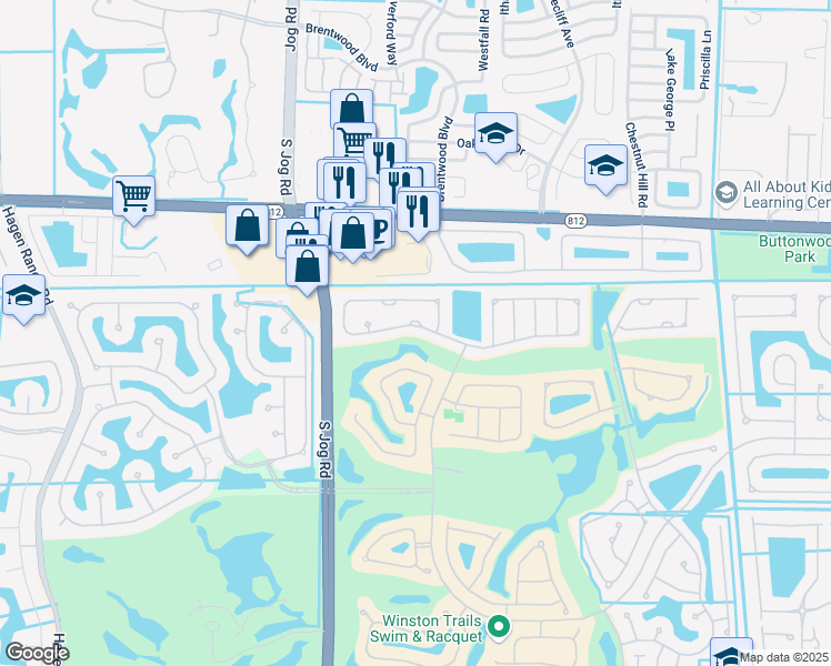 map of restaurants, bars, coffee shops, grocery stores, and more near 6495 Barton Creek Circle in Lake Worth
