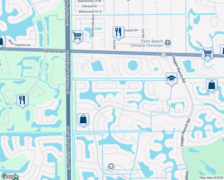 map of restaurants, bars, coffee shops, grocery stores, and more near 7702 Oak Grove Circle in Lake Worth