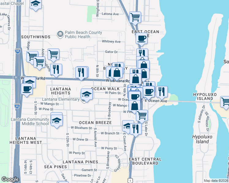 map of restaurants, bars, coffee shops, grocery stores, and more near 420 Minnesota Street in Lantana