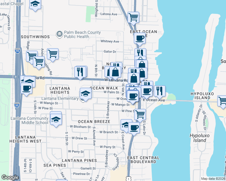 map of restaurants, bars, coffee shops, grocery stores, and more near 420 Minnesota Street in Lantana