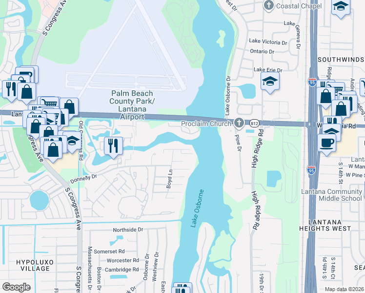 map of restaurants, bars, coffee shops, grocery stores, and more near 2415 Gertrude Drive in Lake Worth