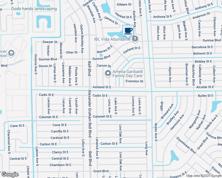 map of restaurants, bars, coffee shops, grocery stores, and more near 236 Argonne Avenue South in Lehigh Acres