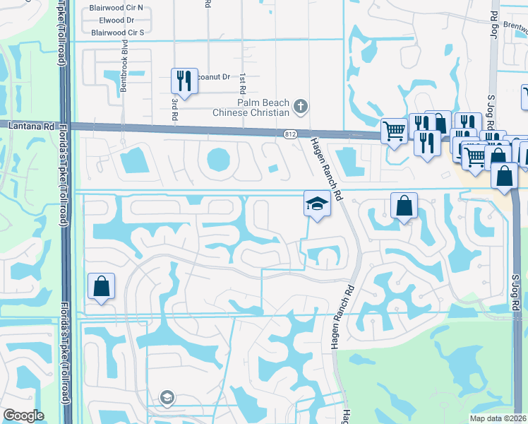 map of restaurants, bars, coffee shops, grocery stores, and more near 6203 Oak Bluff Way in Lake Worth