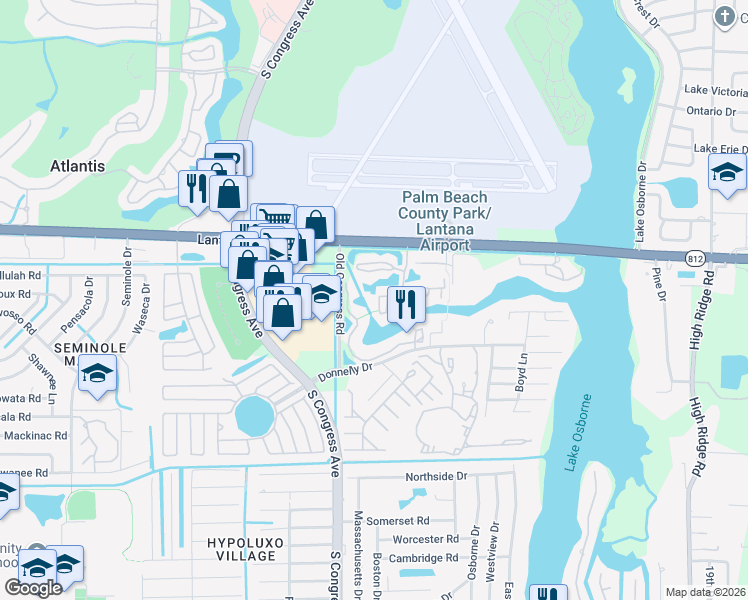 map of restaurants, bars, coffee shops, grocery stores, and more near 2845 Helm Court in Lake Worth