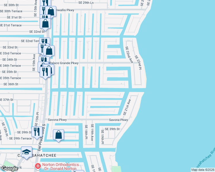 map of restaurants, bars, coffee shops, grocery stores, and more near 1918 Southeast 36th Street in Cape Coral