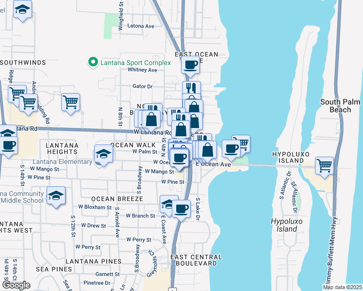 map of restaurants, bars, coffee shops, grocery stores, and more near in Lantana