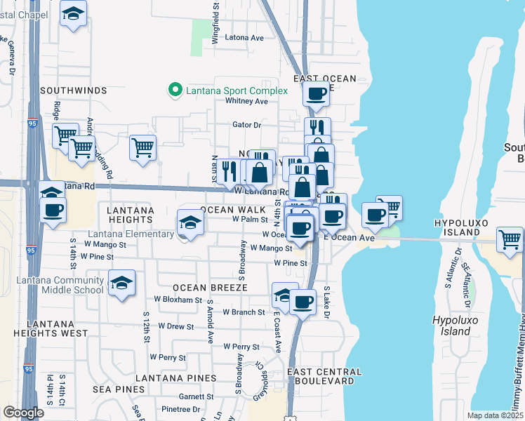 map of restaurants, bars, coffee shops, grocery stores, and more near 420 Minnesota Street in Lantana