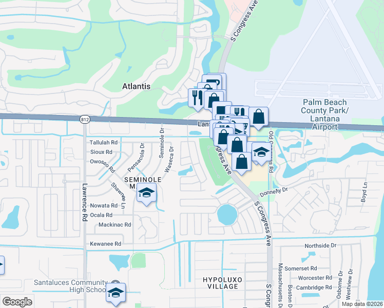 map of restaurants, bars, coffee shops, grocery stores, and more near 6092 Palm Breezes Drive in Atlantis