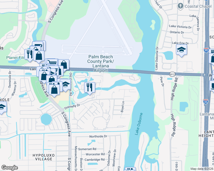 map of restaurants, bars, coffee shops, grocery stores, and more near 2500 Lantana Road in Lake Worth