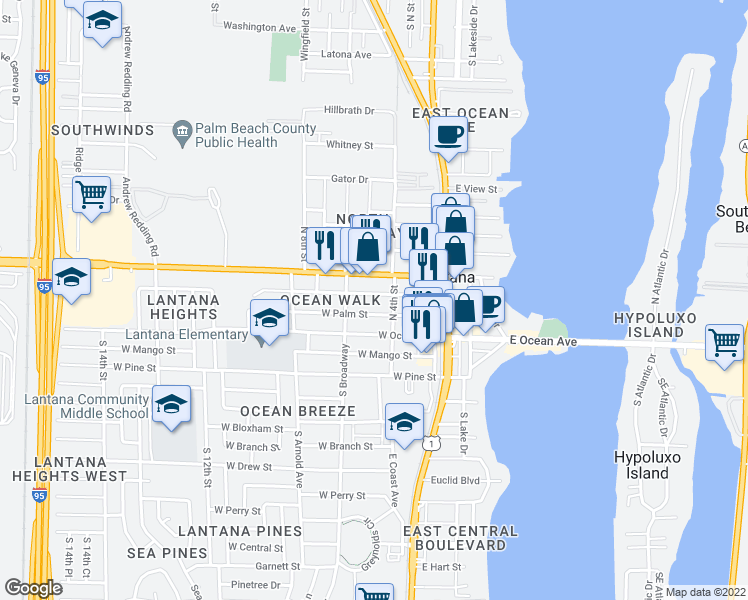 map of restaurants, bars, coffee shops, grocery stores, and more near 420 Minnesota Street in Lantana