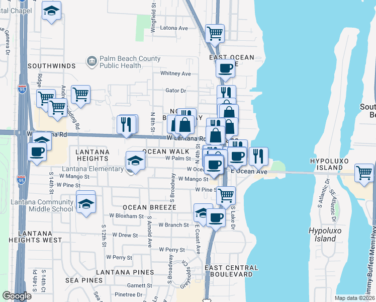 map of restaurants, bars, coffee shops, grocery stores, and more near 420 Minnesota Street in Lantana