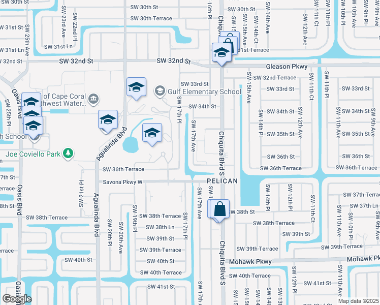 map of restaurants, bars, coffee shops, grocery stores, and more near 3534 Southwest 17th Avenue in Cape Coral