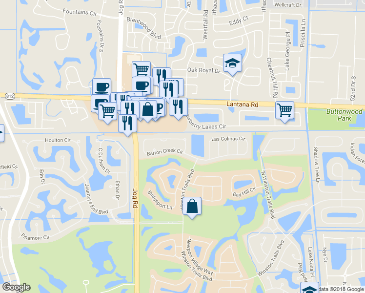 map of restaurants, bars, coffee shops, grocery stores, and more near 6495 Barton Creek Circle in Lake Worth