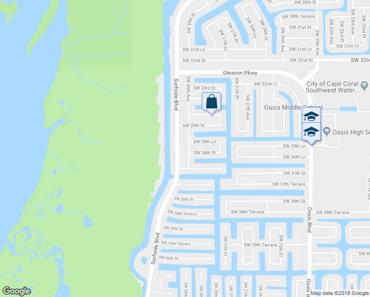 map of restaurants, bars, coffee shops, grocery stores, and more near 3530 Southwest 29th Avenue in Cape Coral
