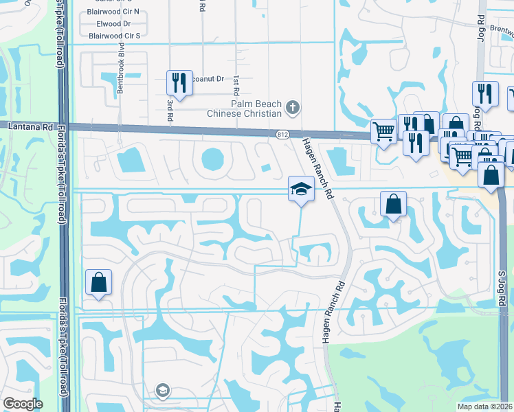 map of restaurants, bars, coffee shops, grocery stores, and more near 6203 Oak Bluff Way in Lake Worth
