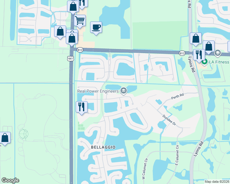 map of restaurants, bars, coffee shops, grocery stores, and more near 6376 Cortona Street in Lake Worth