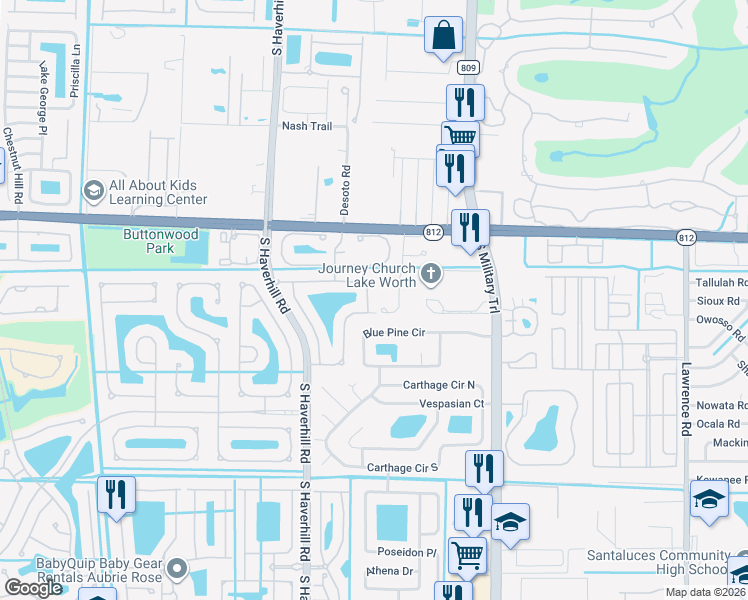 map of restaurants, bars, coffee shops, grocery stores, and more near 6164 Willoughby Circle in Lake Worth