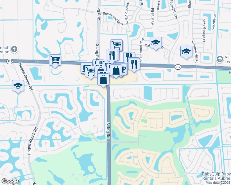map of restaurants, bars, coffee shops, grocery stores, and more near 6355 Barton Creek Circle in Lake Worth