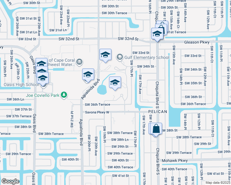 map of restaurants, bars, coffee shops, grocery stores, and more near 1809 Southwest 36th Terrace in Cape Coral