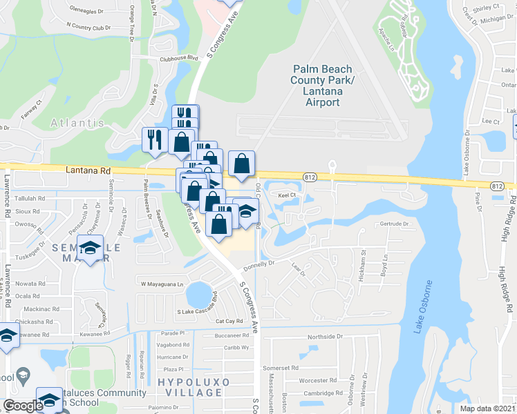 map of restaurants, bars, coffee shops, grocery stores, and more near 6022 Old Congress Road in Lake Worth