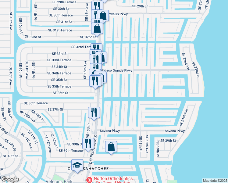 map of restaurants, bars, coffee shops, grocery stores, and more near 3521 Southeast 16th Place in Cape Coral