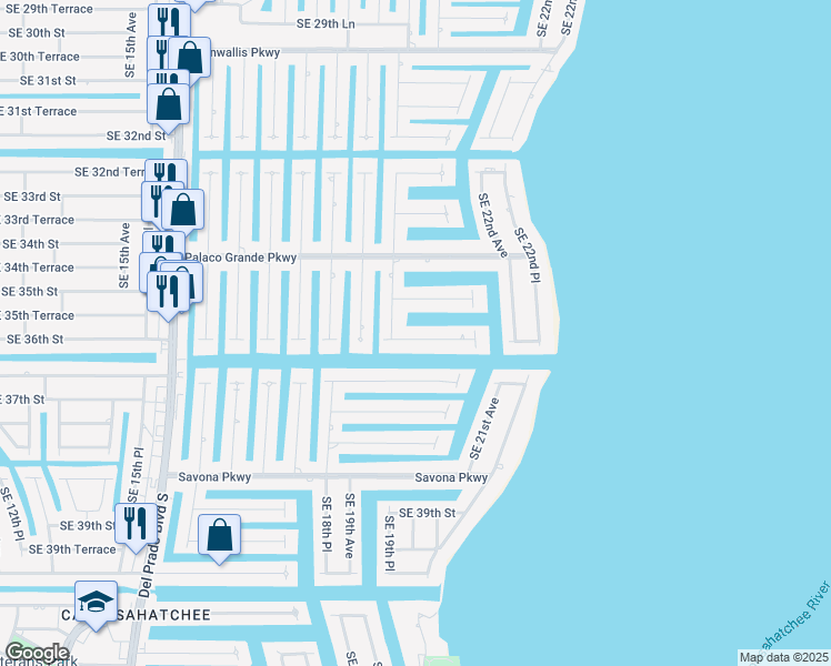 map of restaurants, bars, coffee shops, grocery stores, and more near 1918 Southeast 36th Street in Cape Coral