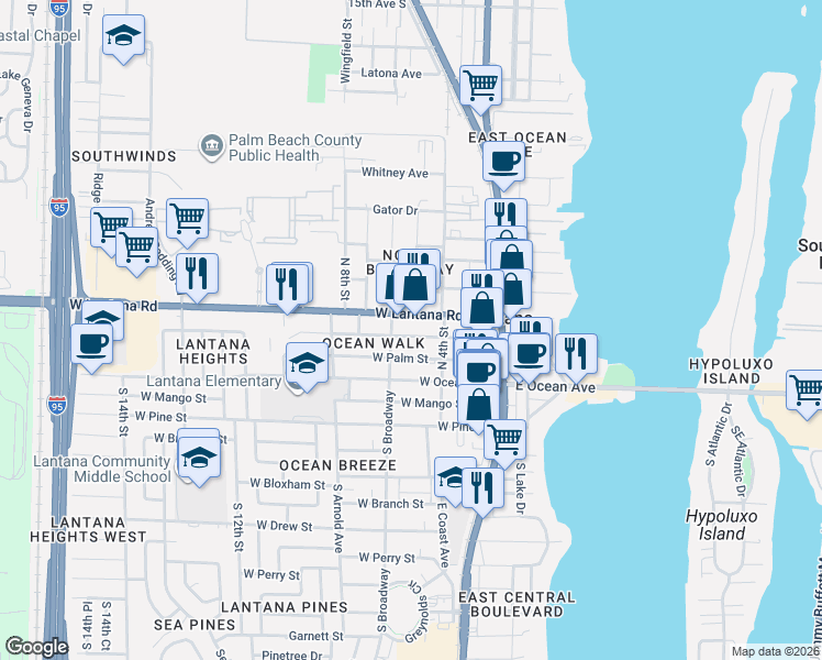 map of restaurants, bars, coffee shops, grocery stores, and more near 420 Minnesota Street in Lantana
